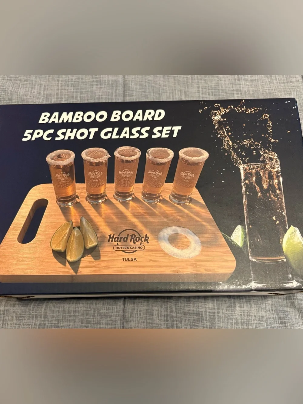 Hard Rock Cafe Bamboo Shot Glass Set with Natural Wood and Clear Glass